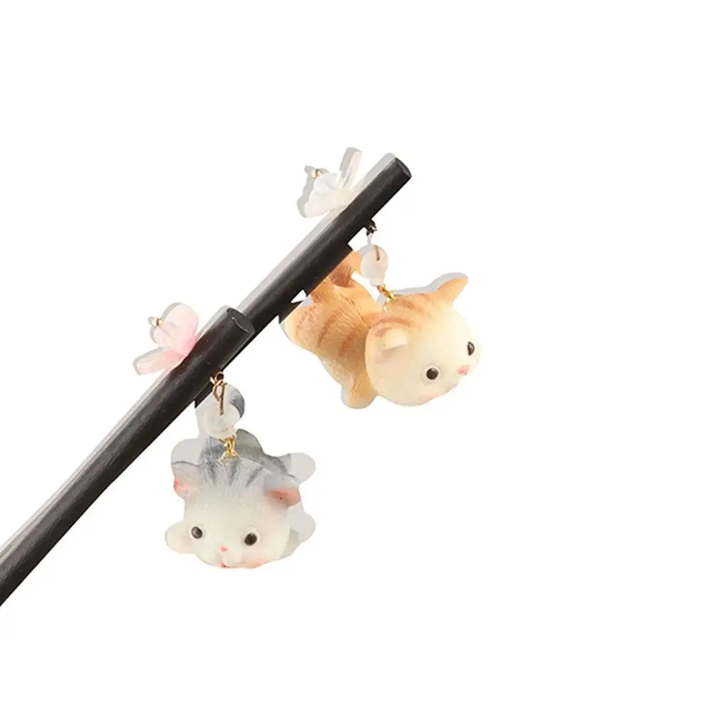 Милые деревянные палочки для волос в виде кошки китайском стиле булочек заколка