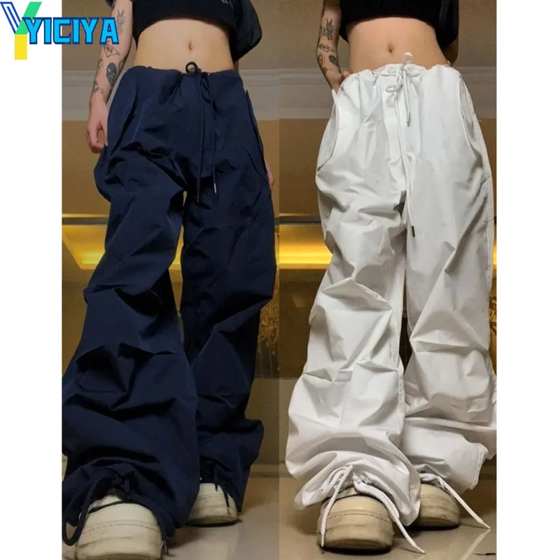 

YICIYA y2k женские штаны карго уличная одежда длинные прямые брюки в стиле 90-х, винтажная одежда, уличные мешковатые брюки с низкой талией для женщин
