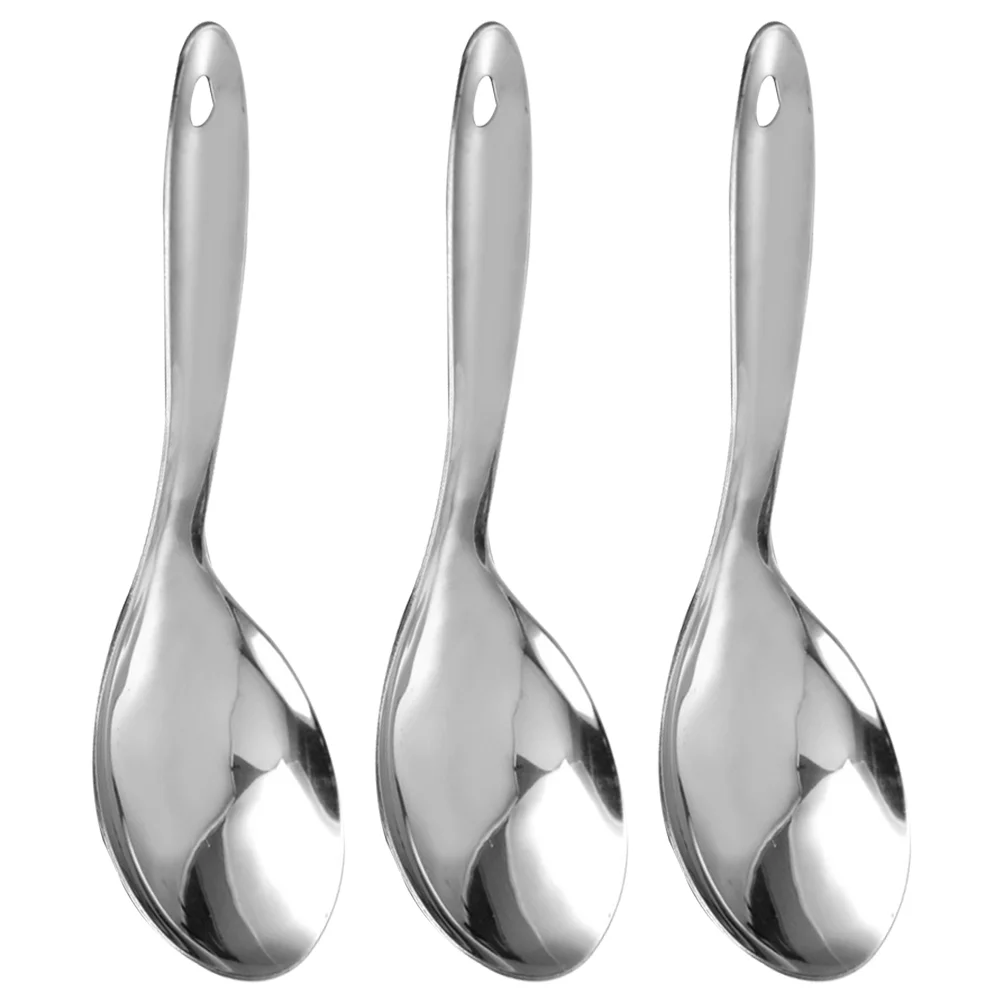 

3 Pcs Rice Spoon Stainless Steel Flatware Non-stick Teaspoon Meal Durable Domestic Household