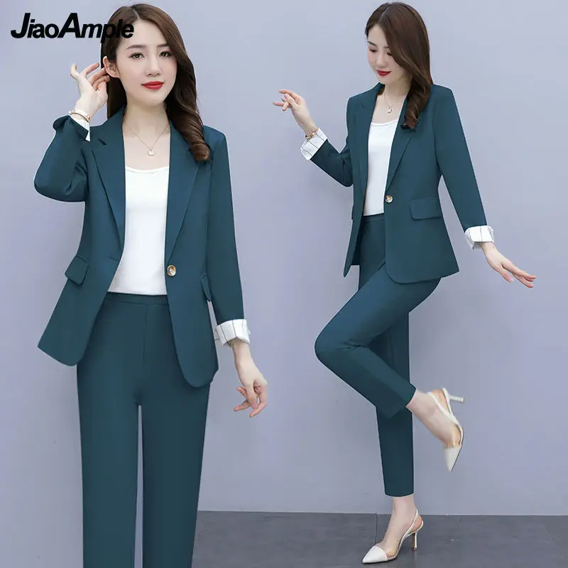 2022 Spring Autumn Women 3 Pcs Pants Set Office Lady Graceful Suit Coat+Sling+Trousers Sets Working Basic Joker Clothing Female