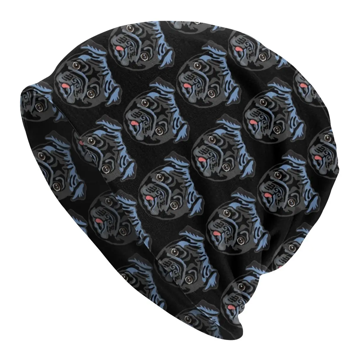 

Black Pug Dog Bonnet Hats Knit Hat Casual Ski Cute Puppy Skullies Beanies Hats Unisex Warm Thermal Elastic Caps