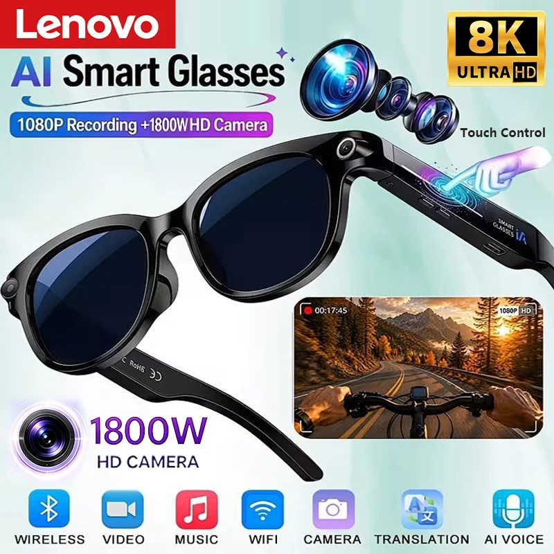 Фото Умные очки Lenovo 8K 1800W с ИИ: звонки без помощи рук, перевод, запись чатов, воспроизведение музыки, умные солнцезащитные очки для мужчин и женщин. №1