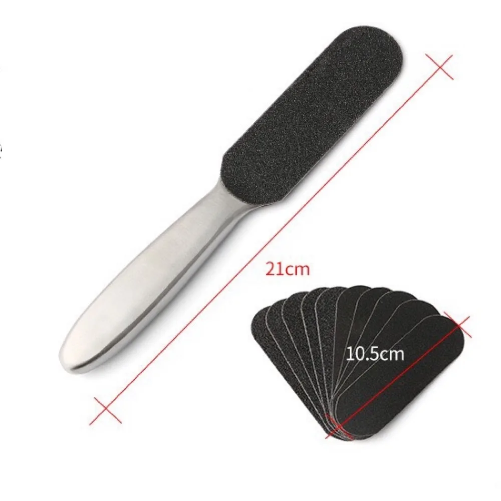 Rubbing To Remove Dead Skin on Feet Stainless Steel Double-sided Sandpaper Tool Has 10 Pieces of Replacement Sand Pedicure Tools