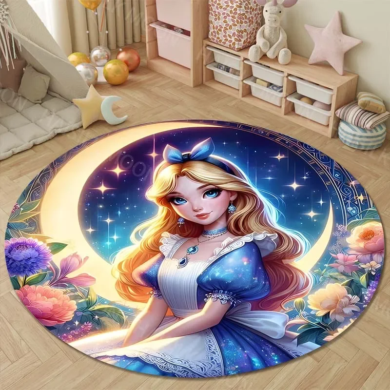 Круглый мультяшный ковер с принтом Алиса в стране чудес для детей гостиной