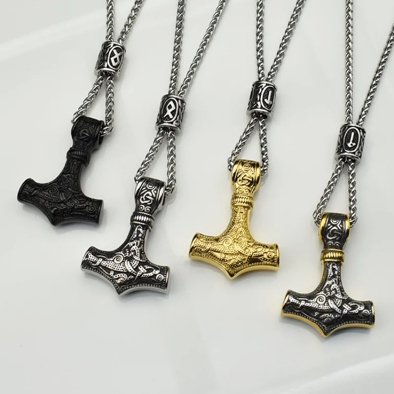 

Retro Nordic Viking Thor's Hammer Two-tone Men's Stainless Steel Necklace Party Titanium Steel Pendant Jewelry Accessories Gift