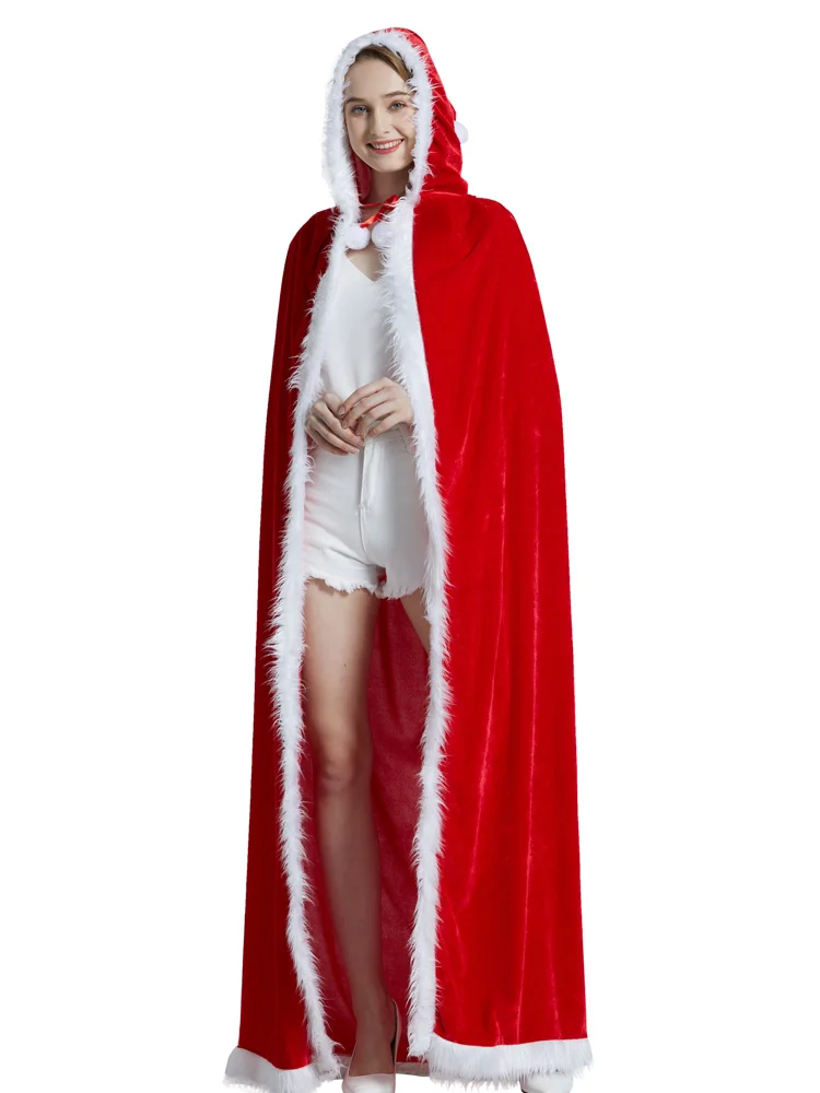 

Luxury Lady Women Christmas Santa Cape Red Gold Velvet Hooded Cloak Christmas Cosplay Costumes Party Carnival Gift