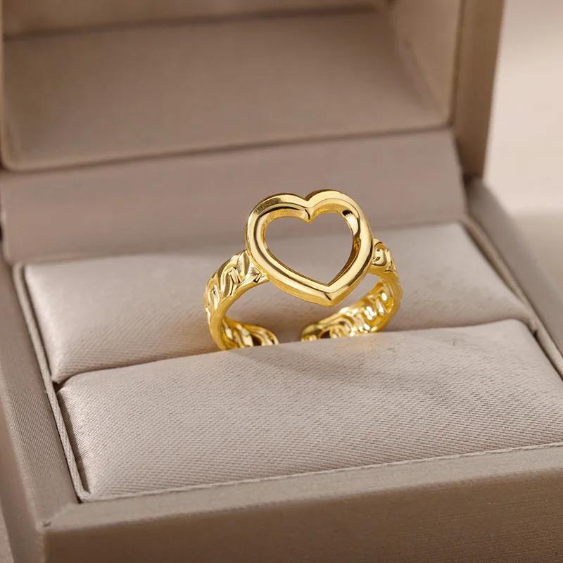 

Simple Hollow Heart Rings For Women Stainless Steel Silver Plated Open Couple Rings Trend Finger Jewelry Accessories Bague