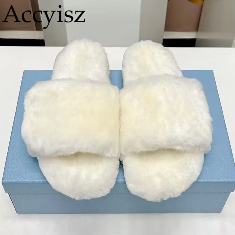 

New Women's Thick Sole Premium Fur Gentle Style Slippers for Autumn and Winter Outwear, Comfortable and Simple Slim Slippers