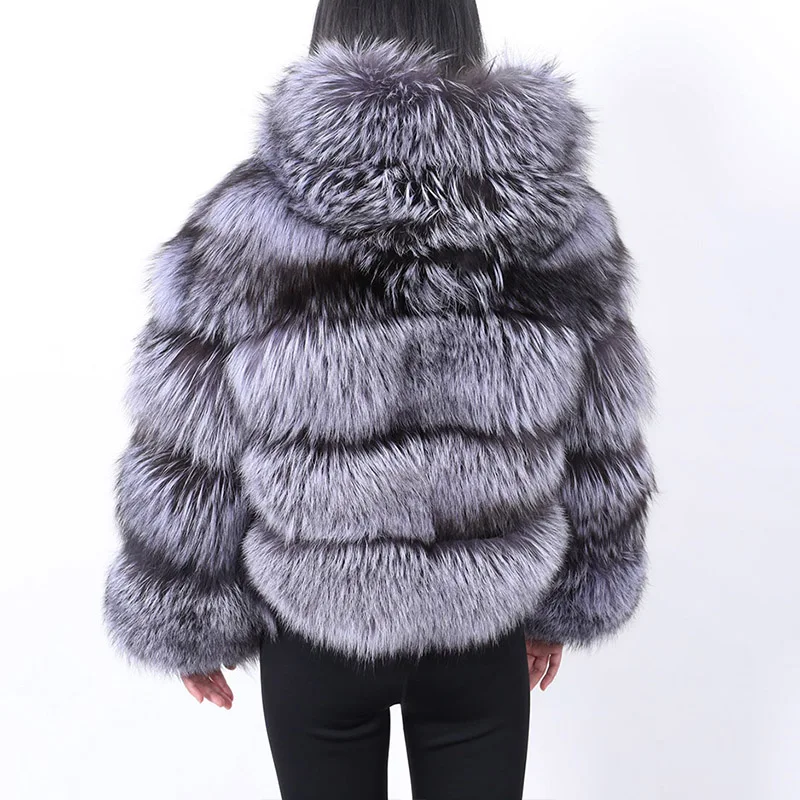 2022 New Winter Jacket Women Big Real Fur Coat Natural Silver Fox Fur Hood Thick Warm Outerwear Streetwear Removable enlarge