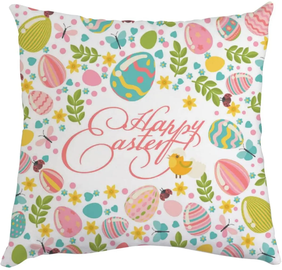 

Happy Easter Colorful Eggs Flowers Cotton Plush Throw Pillow Cushion Case Cover