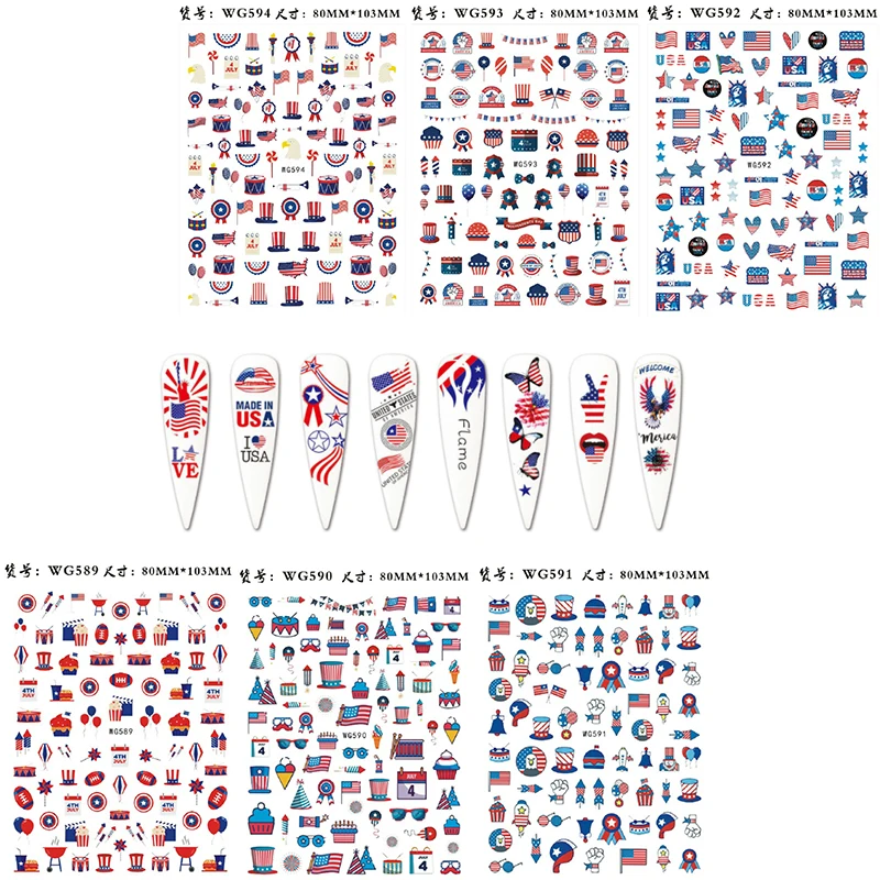 

1Pcs American Flag Stickers USA The United States Independence Day Patriotic Sticker For Nail Art Nail Decoration Manicure