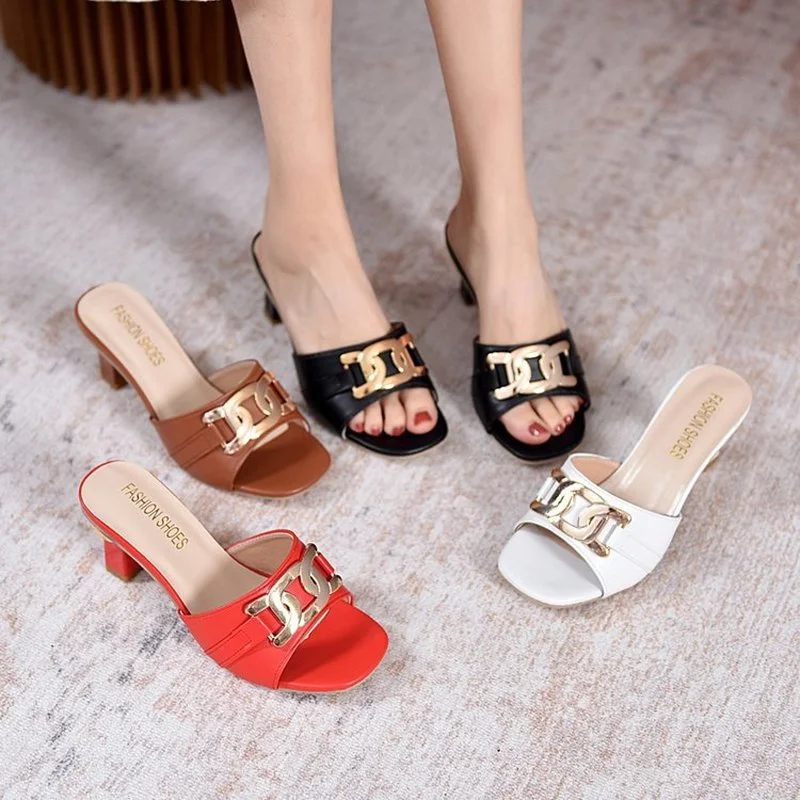 

Summer Slippers Shoes Women 2022 Rhinestone Low-Heeled Comfort Lady Sandals Open-Toe All-Match Female Sandalias Chaussure Femme