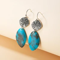vintage silver blue color stone dangle earrings for women bohemian oval hollow pendant dangle earring fashion jewelry gift