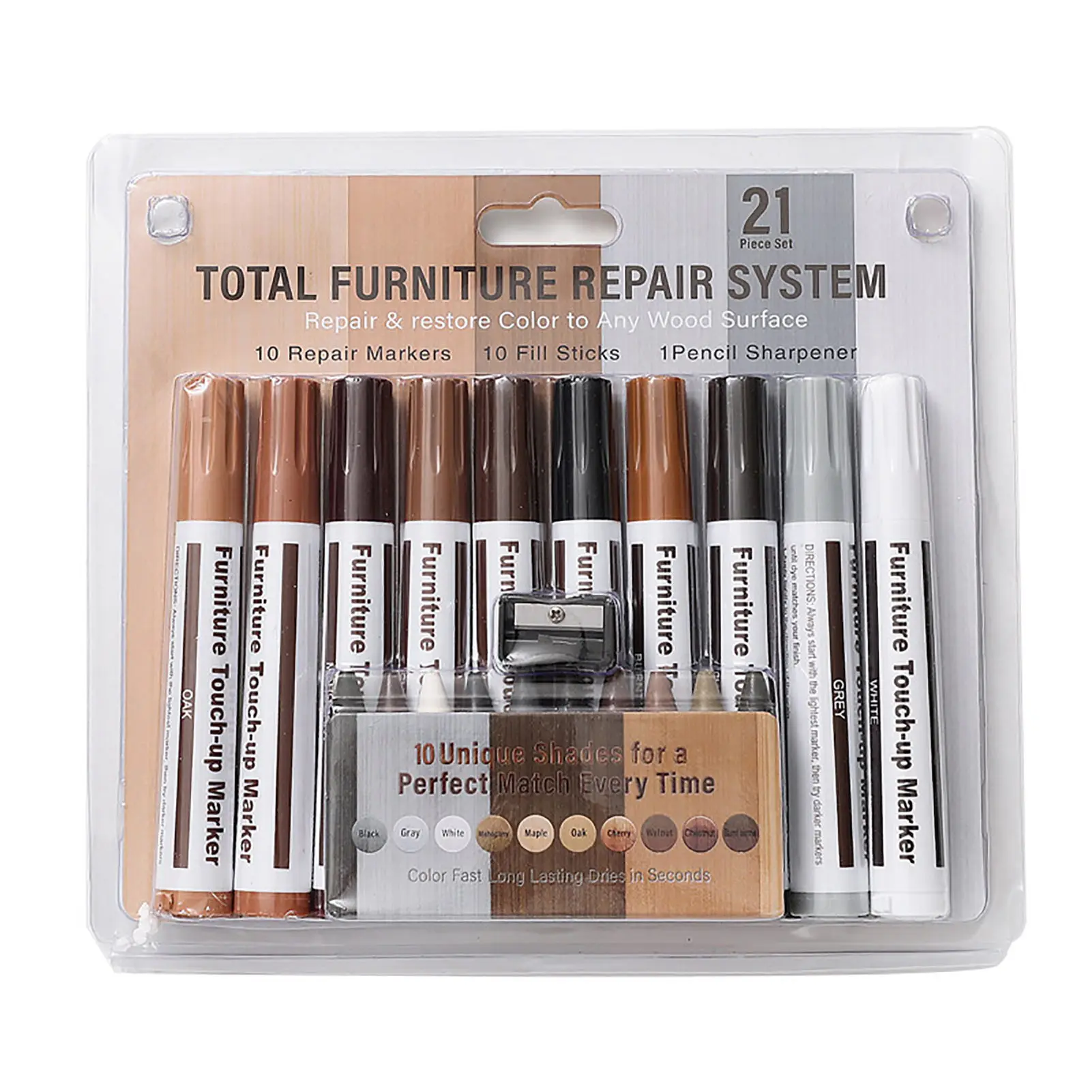 

2022 New 17Pcs Furniture Touch Up Kit Markers & Filler Sticks Wood Scratches Restore Kit Scratch Patch Paint Pen Wood Composite