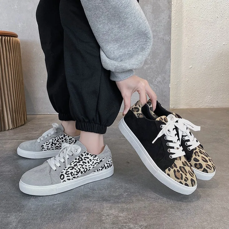 

2022 Womens Leopard Shoes Platform Vulcanized Sneakers New Arrival Women Flat Jogging Casual Shoes Zapatos De Mujer Zapatos