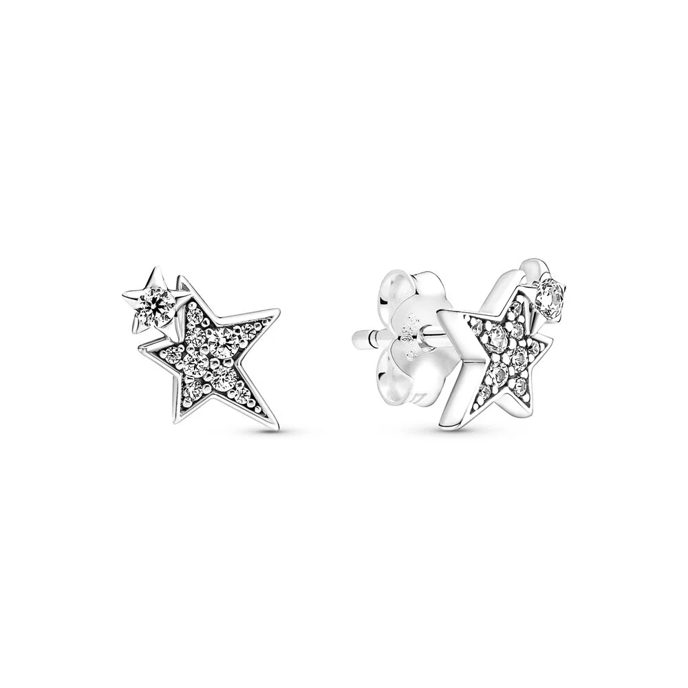 

925 Silver Asymmetrical Stars Cosmic,Sparkling Star of Europe Stud Earrings fit Pandora Jewerly for Women Fashion Gift