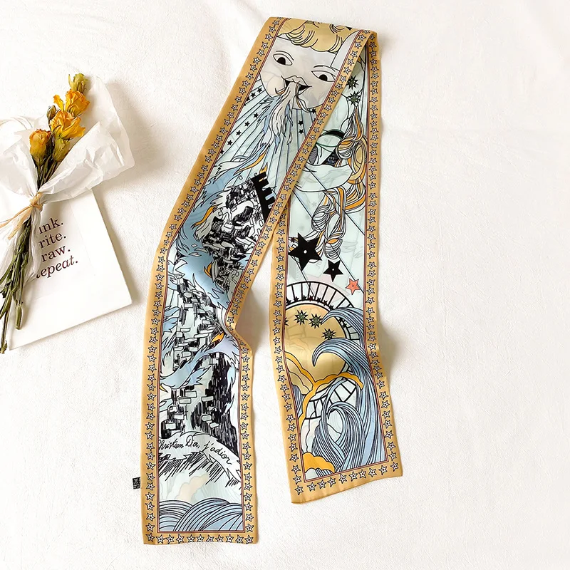 Шелковый шарф на весну и лето модный декоративный с полоской Таро повязка голову