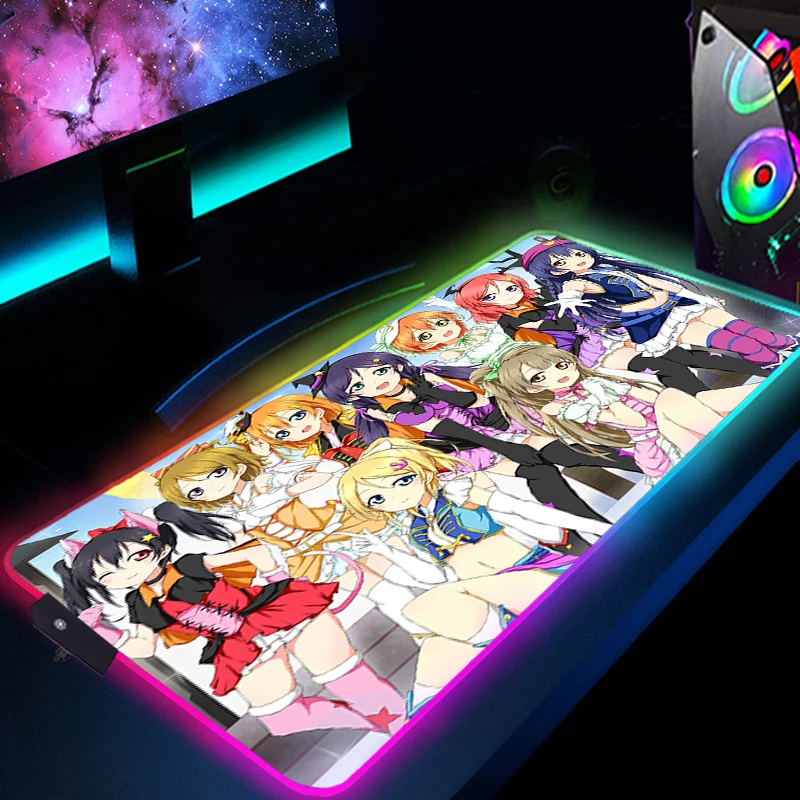 

Backlit Large Mouse Pad Xxl Luminous Led Backlight With Wire Love Live Gamer Keyboard Desk Mat Mousepad Anime Pc Accessories