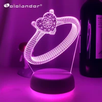 newest romantic 3d night lamp diamond ring hologram acrylic laser engrave nightlight for adult bedroom decoration atmosphere led