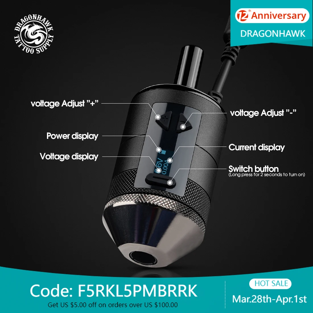 

Hand Controller Battery Grip Rechargeable Tattoo Battery RCA DC Connector Power Supply Rotary Machine Supply Accessories