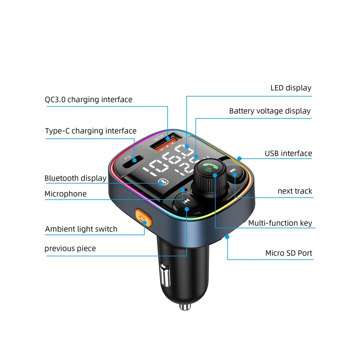 Автомобильный MP3-плеер Pd20W + Qc18W с Bluetooth 5 0 и двойным цифровым дисплеем