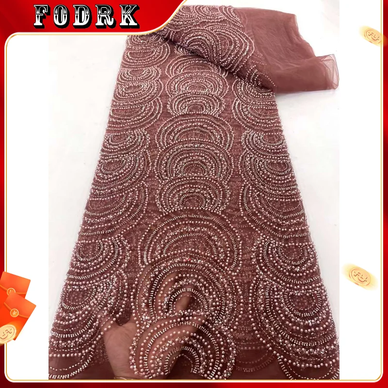 

3.9kg/5Y Luxury African Sequins Beaded Lace Fabric 2023 High Quality Lace 5 Yards French Lace Nigerian Lace Fabrics Dress Sewing