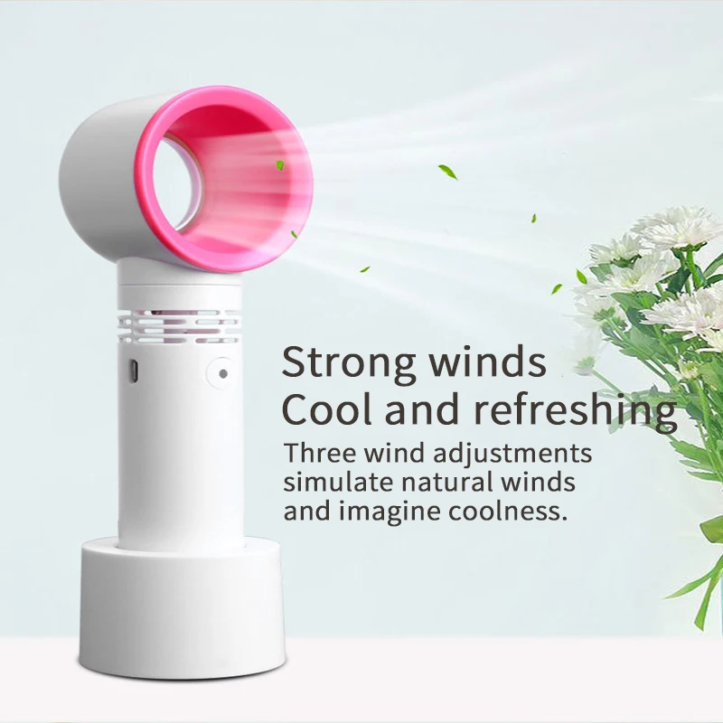 Korea Zero9 Hand-held Bladeless Mini Fan USB Rechargeable Creative Portable Bladeless 3 Speed Level Leafless Air Cooler Fans