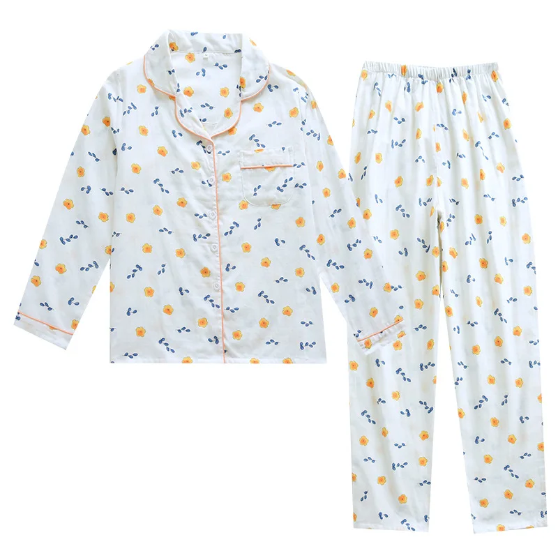 

Хлопковая Домашняя одежда, тонкая Осенняя Пижама, одежда для сна, женские длинные брюки с длинными рукавами и цветочным принтом, Женский Пиж...