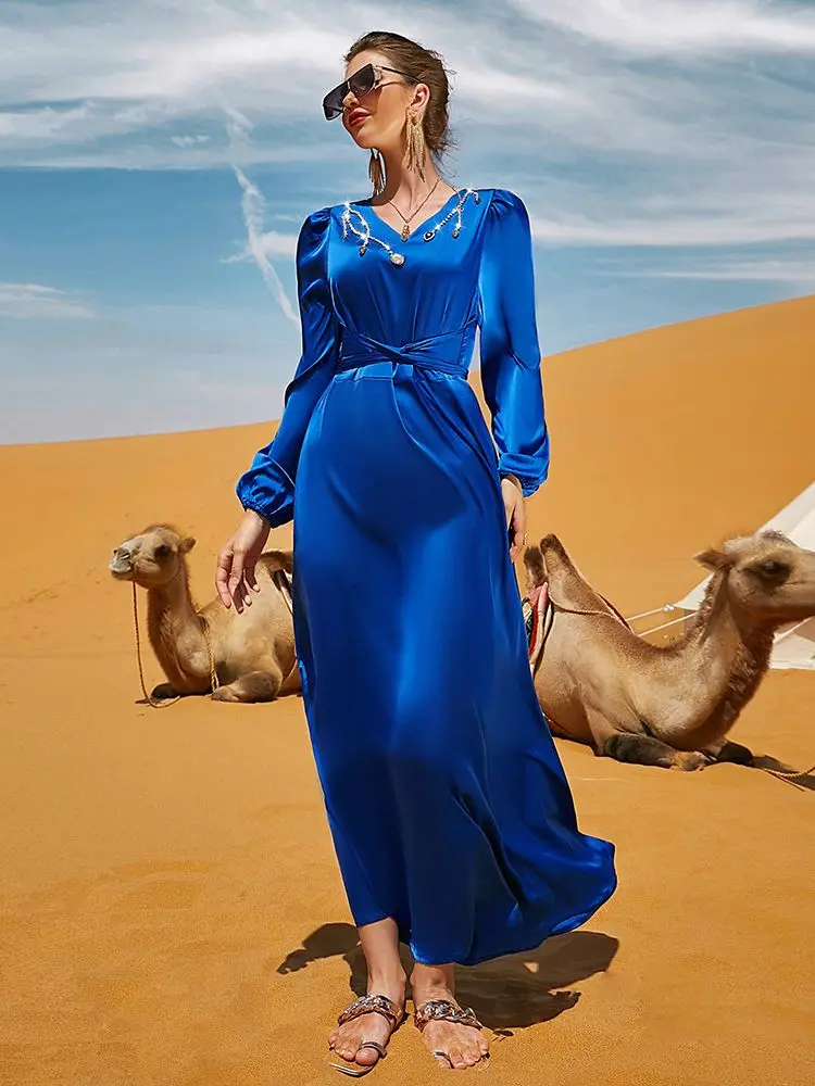 

Satin Abayas For Women Kaftans Abaya Dubai Turkey Islam Bangladesh Muslim Long Dress Caftan Marocain Robe Longue Femme Musulmane