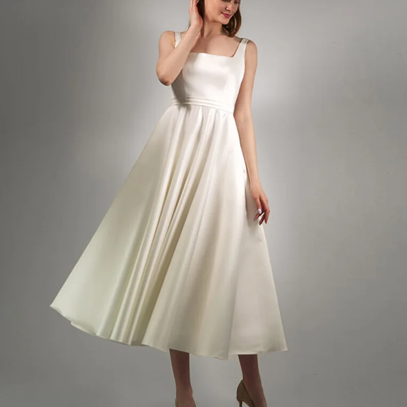 

Female Elegant Square Collar Strap Party Dress Chic Cocktail Sleeveless High Waist Formal Dress Women Loose Pocket Long Dress