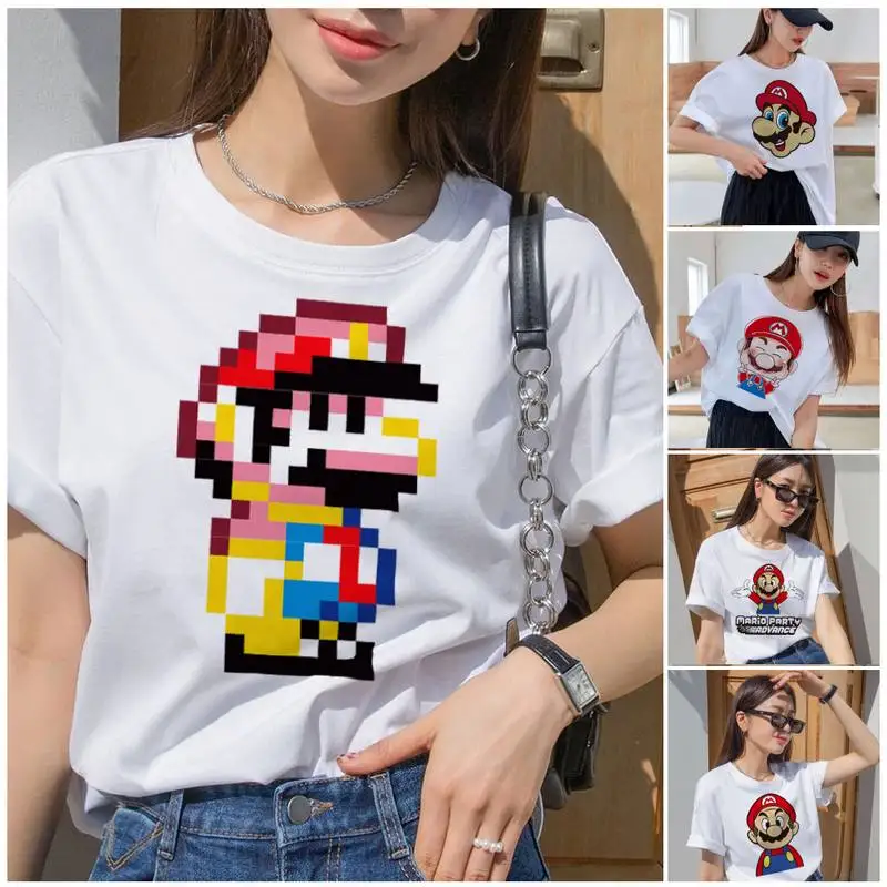 

Bandai Cute Super Luigi Mario T Shirt Summer Clothes Casual Women Tee Hip Hop O-Neck Streetwear Print Comfort T-shirt