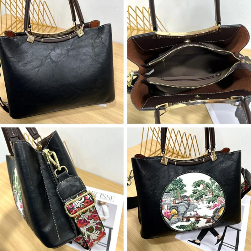 MOTAORA 2023 New Chinoiserie Embroidery Women's Shoulder Bag For Ladies Leather Handbags High Quality Handheld Women Bags luxury