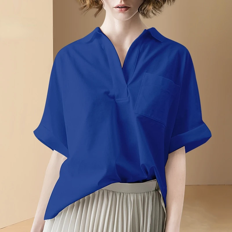 

Блузка женская свободного покроя, однотонная, с коротким рукавом