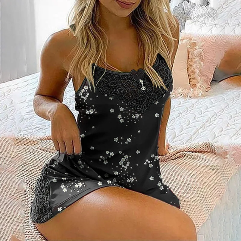 Women Pajama2022Summer New Sexy Suspender Skirt Comfortable Ice Silk Lace Pajamas Lace Underwear Cute Flowers Loose Home Clothes