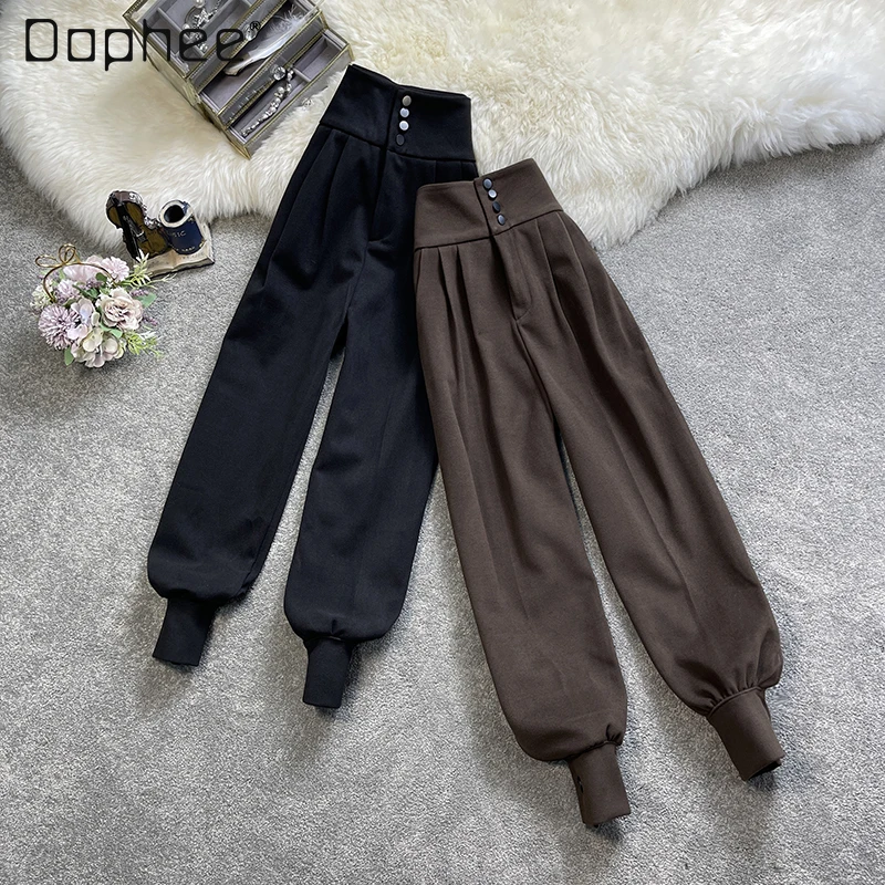 

2022 Spring New Fashion Pocket High Waist High Waisted Pants Female Handsome Women's Slimming Overall Ankle-Tied Harem Trousers