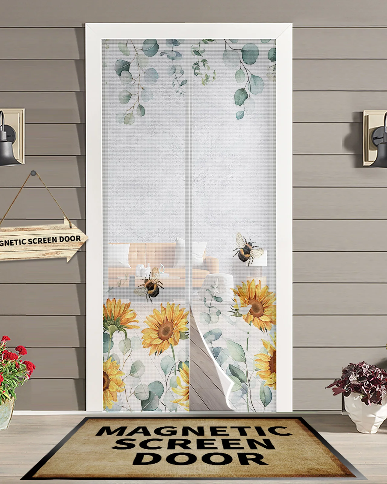 

Idyllic Eucalyptus Sunflower Butterfly Magnetic Door Curtain Living Room Bedroom Home Anti-mosquito Screen Door Curtain