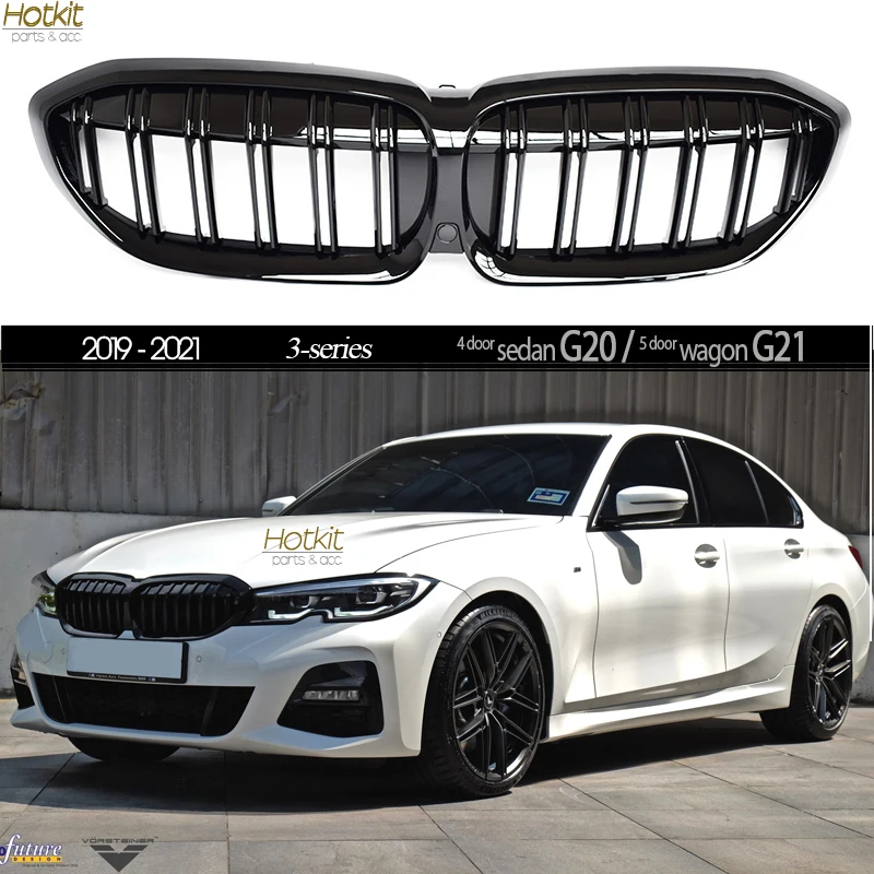 

G20 Grille, 2-Slat Glazing Black Front Grill for BMW 3 Series 4 Door Sedan G20, 5 Door Wagon G21, Not for M3 2019 - 2021