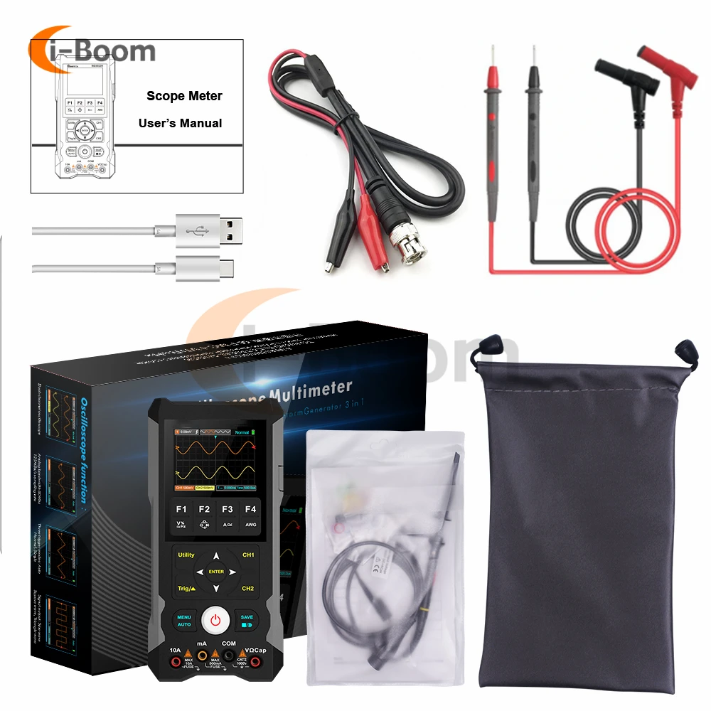 

ET202D 3 in1 Oscilloscope Multimeter Signal Source Dual Channel 80MHz bandwidth 250MSa/s Sampling Rate Handheld Oscilloscopes