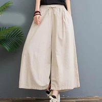 40hotelastic waistband drawstring slant pockets ninth length woman pants casual straight oversized wide leg cropped trousers st