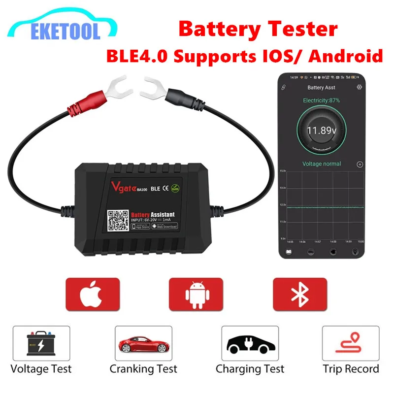 

Vgate Battery Tester Analyzer Monitor BT4.0 Supprot IOS/ Android 6~20V Automotive Vehicle Repair Detector Tracer With APP