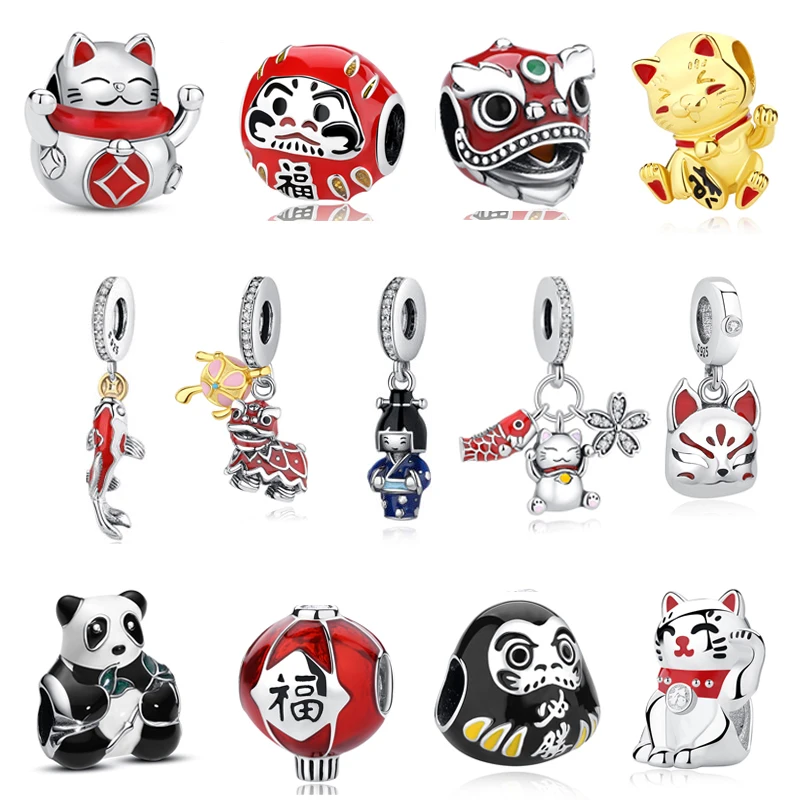 Оригинальный посеребренный шарм Fortune Cat Lion Dancing кулон бусины подходят Pandora