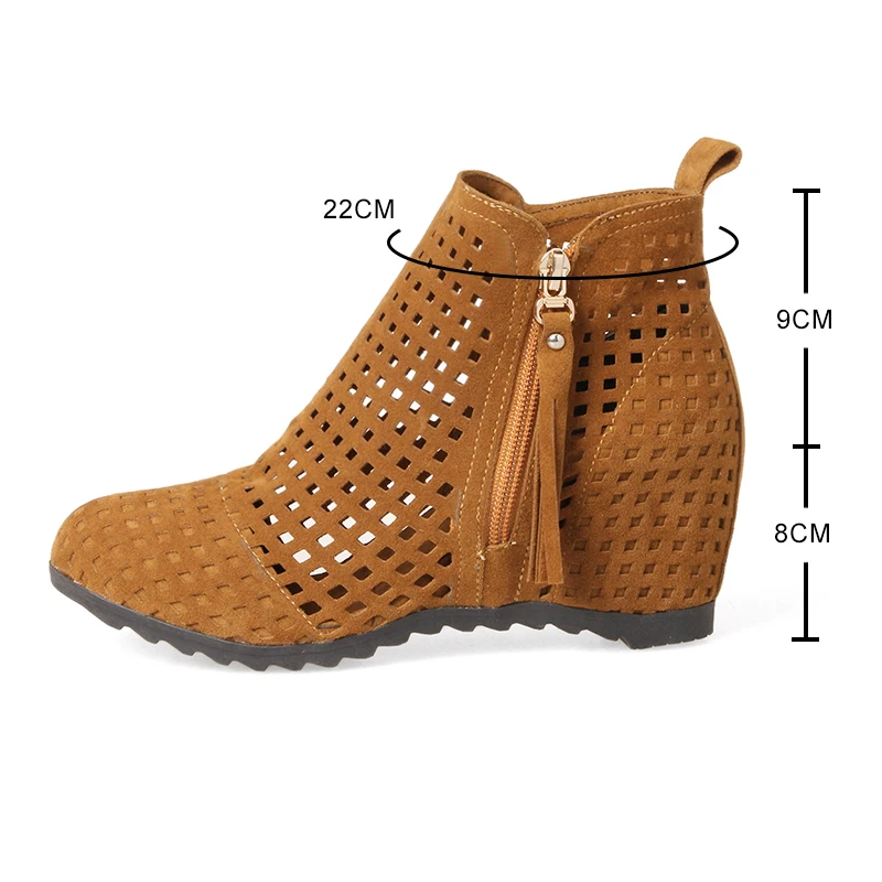 2023 New Women Summer Boots Flat Low Hidden Wedges Cutout Zip Bootas Ladies Dress Casual Shoes Hot Sale Size 34-43 Botas Mujer