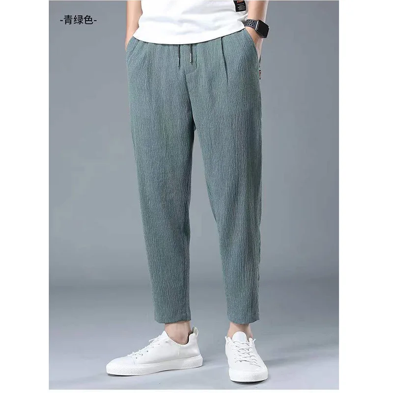

Модные летние укороченные брюки WOOFIN 5xl-M, тонкие модные Свободные повседневные Прямые мужские брюки из ледяного шелка, большие размеры