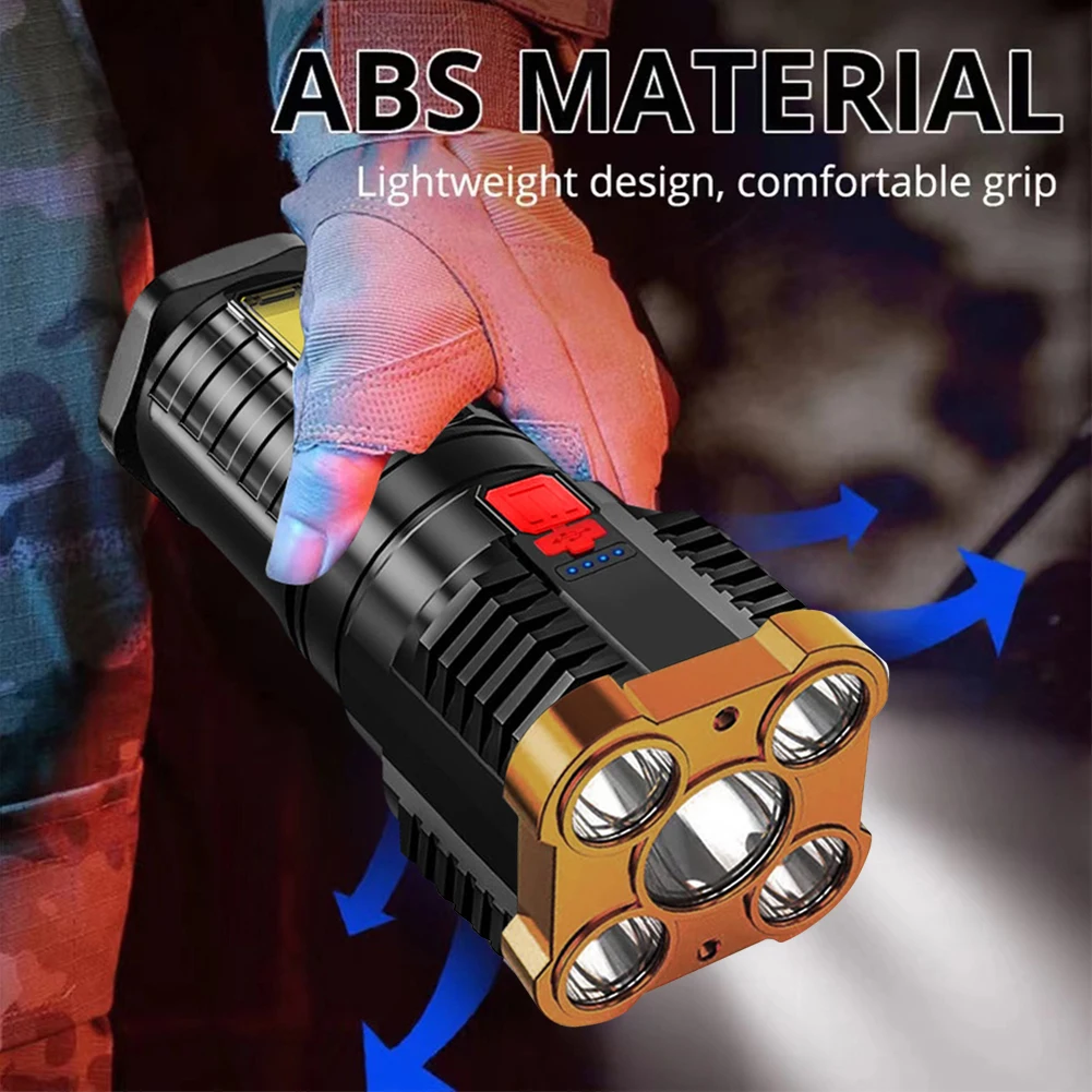 

4LED Flashlight Portable Strong USB Rechargeable 500LM COB Outdoor Camping Torch