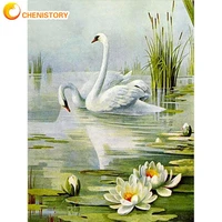 chenistory pictures by number white swan animal kits home decor painting by numbers the lotus pond drawing on canvas art diy gi