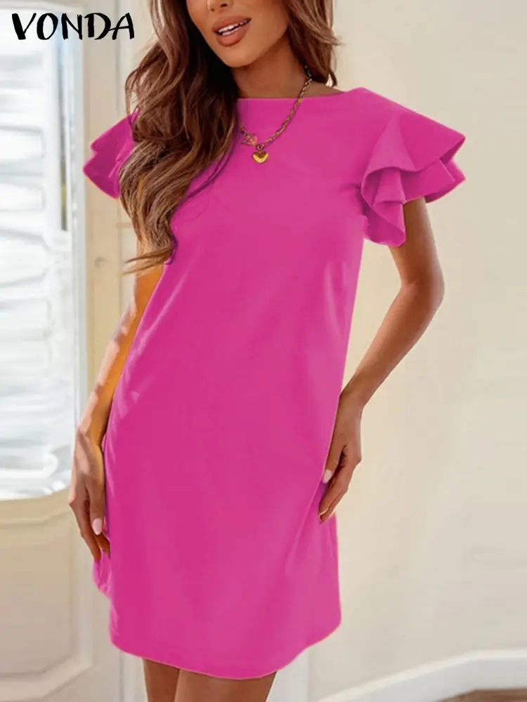 

Fashion Mini Dress VONDA 2022 Summer Women Bohemian Long Sundress Baggy Street Robe Femme Short Sleeve Party Vestido Oversize