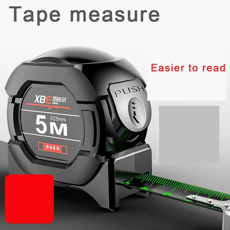 Self locking Steel Tape measure black Fluorescent tape 5M High precision Thickened Wear-resistant Fall resistant Measuring Tape