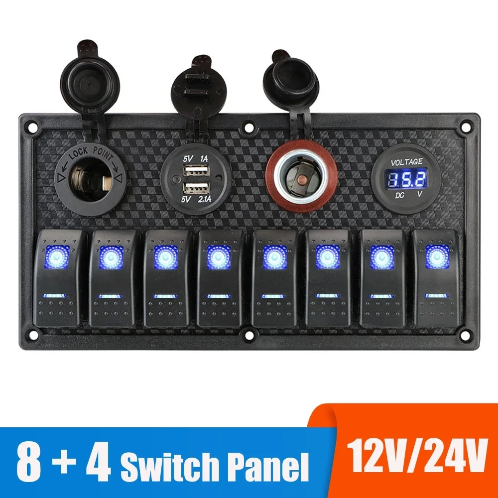 

24V 12V Switch Panel 8 Buttons Car Light Toggle USB Chargers Power Adapter Caravan Accessories for Boat Van Truck Trailer Marine