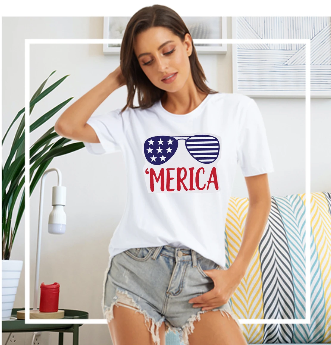 

YRYT New Summer Women's Top Merica American Flag Sunglasses Independence Day Print Short Sleeve T-shirt
