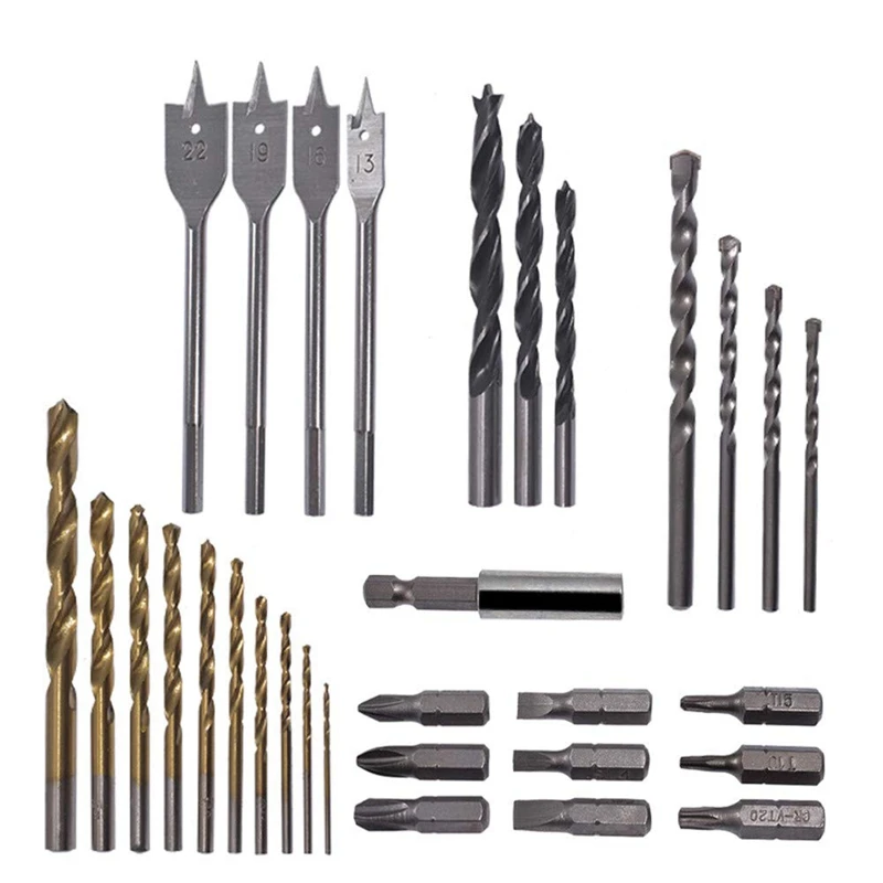 

Woodworking Drill Bit Set, 31Pcs Twist Combined Woodworking Tools Drill Bit Set, High Carbon Steel Spade Drill Bit